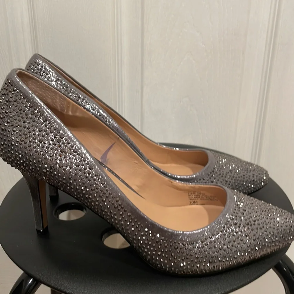 INC International Concepts Sparkling Silver Rhinestone Pointed Toe Heels